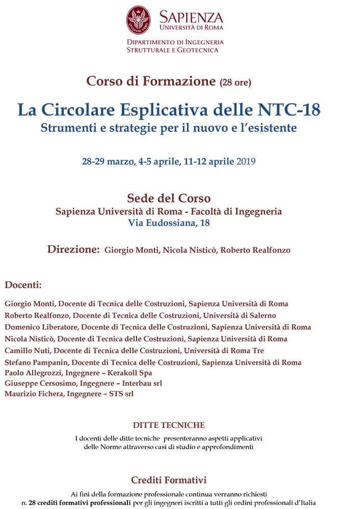 Manifesto Roma - Corso di formazione: La Circolare Esplicativa delle NTC-2018