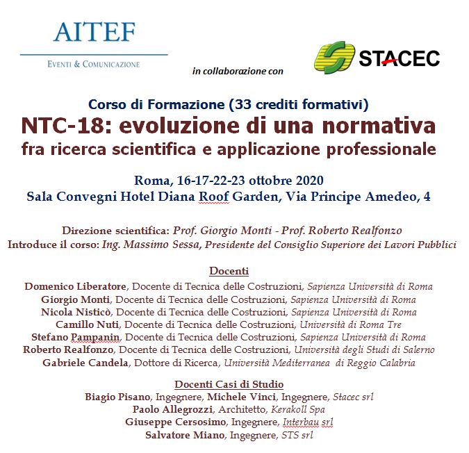 Roma - Corso di formazione: NTC-18: evoluzione di una normativa fra ricerca scientifica e applicazione professionale